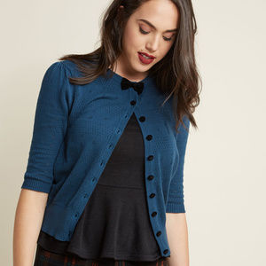 NWOT Collectif Bow Tie Cotton Cardigan in Blue